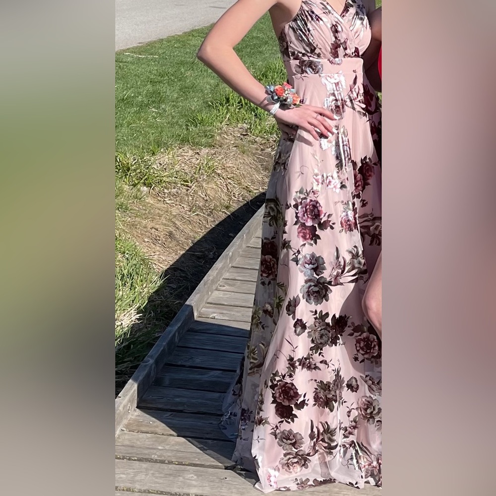 Flower prom dress, cross back, size 2